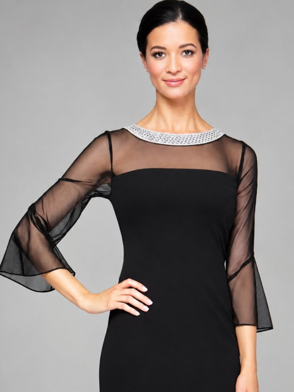 NWT Alex Evenings Black Illusion Rhinestone Dress Size 6